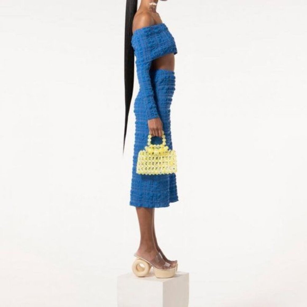 Cult Gaia Caspara Popcorn Midi Slit Skirt Persian Blue - Picture 5 of 11